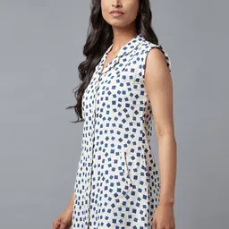 W White & Blue Shirt Collar Printed Pure Cotton Tunic image 2