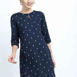 Vishudh Navy Blue & Cream-Coloured  Printed Viscose Rayon Tunic-1