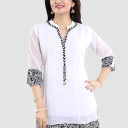 Saree Swarg White & Black Mandarin Collar Tunic-28