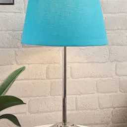 Homesake Turquoise-Blue & Silver-Toned Solid Basic Table Lamp with Fabric Shade-20