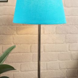 Homesake Turquoise-Blue & Silver-Toned Solid Table Lamp With Fabric Shade-19
