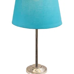 Homesake Turquoise-Blue & Silver-Toned Solid Basic Table Lamp with Fabric Shade image 5