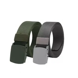 Kastner Men Set Of 2 Textured Canvas Belt With Slider Buckle-16