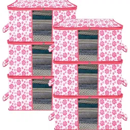 Kuber Industries Pink & White 6 Pieces Floral Printed Multi-Utility Organisers-image-61
