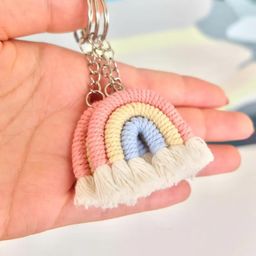azeem mart Handmade Rainbow Macrame Keychain | Colourful Boho Key Ring Accessory | Macrame Keyring | Rainbow Keyring image 1