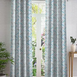 Cortina White & Blue 2 Pieces Abstract Printed Long Door Curtains-28