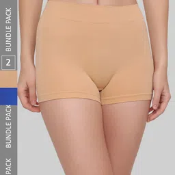 PLUMBURY Women Pack Of 2 Anti Microbial Seamless Boy Shorts-image-60