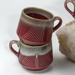 ARAVALII Pink & Green 2 Pcs Textured Ceramic Glossy Cups 220 ml-19