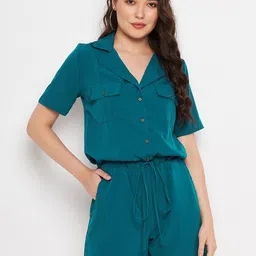 Color Cocktail Shirt Collar Jumpsuit-picture-24