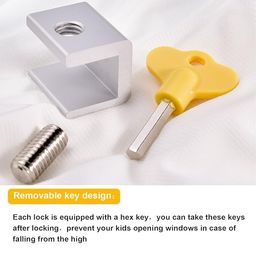 ARRAX Sliding Window Locks Adjustable Security Window Lock Window Stoppers Aluminium With Key Childproof Safety Window Lock Clamps For Vertical Horizontal Slide Door Windows (4Pcs),Silver image 5