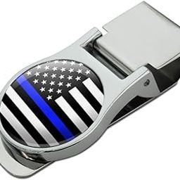 Thin Blue Line American Flag Satin Chrome Plated Metal Money Clip-image-38