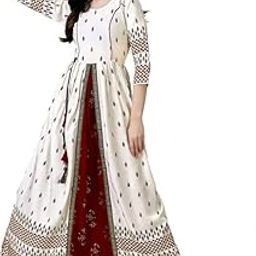 SADHGURU CREATION Women's Rayon Fully Stiched Anarkali Gown (White)-51