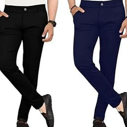 Pack of 2 Men's Lycra Stretchable Formal Pant Trousers KSSE_002-BK-BL-picture-53