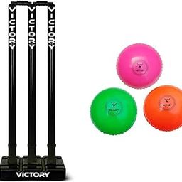 Victory Heavy Plastic Cricket Stumps Set (Black) & Victory Synthetic Cricket Wind Balls (Multicolour, Standard Size) Pack of 3-image-55