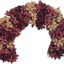 Maroon with Gold Flower Hair Veni/Gajra Brooch – Bridal Wedding Hair Accessory – Reusable Floral Bun Pin for Mehndi, Party & Festive Looks-image-47