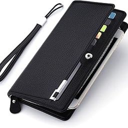 Long Wallet for Men Genuine Leather Zipper Wallet with 15 Card Slots,1 ID Windows,RFID Blocking, Wrist Strap, Cash Compartments, Gift Package, Large Capacity Organizer Accordion Wallet, Black-image-34
