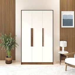 BLUEWUD Maltein 3 Door Wardrobe/Clothes Storage Rack Organizer Almirah Cupboard Cabinet with Shelves and Cloth Hanger for Bedroom Home Furniture (Brown Maple & White, 106.4 X 40 X 180 CM)-5