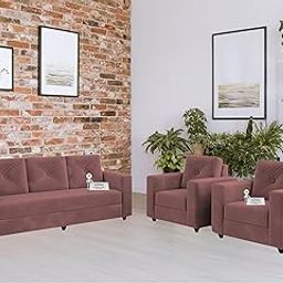OXTEM ; The Furniture World Living Room, 5 Seater Sofa Set,3+1+1, Pre-Assembled (Off Pink)-image-47