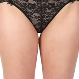 Women s Lace Thong Panty – Black Net Floral Design | | Soft & Breathable Comfort Fit for Daily & Special Wear Lingerie Waist Size 28,30,32 Fit-image-3