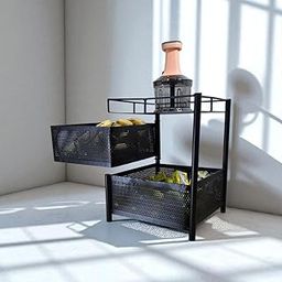 2 Tier Multipurpose Kitchen Storage Trolley with Wheels | Fruit Vegetable Rack Organizer for Home, Bathroom & Office (Metal Mesh Basket)-12