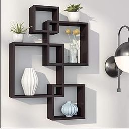 Dime Store Intersecting Wall Mount Wall Shelf Four Wall Shelves for Living Room (Standard, Elegant Black)-image-28