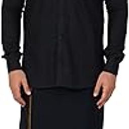 Mens Single Small Border (1.28x2.00 mtrs) Black Dhoti + Readymade Full Sleeve Shirt-image-50