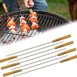 MAPPERZ Stainless Steel Wide Reusable BBQ Barbecue Metal Flat Skewers (Stick) with Nonslip Wood Handle for Paneer Tikka, Meat, Kabab, Shrimp, Chicken, Vegetable, Outdoor Cooking, Grilling, Pack of 6-image-23