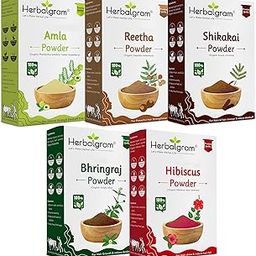 Herbalgram Pure and Natural Amla Reetha Shikakai Bhringraj Hibiscus Powder 500gm Pack For Hair Care & Mask For All Types Of Hairs Pack of 5 x 100gm for Men and Women-31