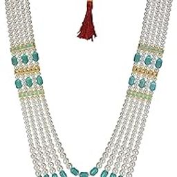 Premium MONALISA Pearl Necklace groom Moti Mala For Men Sherwani Traditional Gold Plated Design for Marriage Indian Wedding (Dulhe ki mala)-image-74