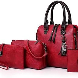 Pack Of 4 Women Handbag Set,Pu Leather Handbag With Crossbody Bag, Clutch Bag And Credit Card Holder Tote Bag-image-13