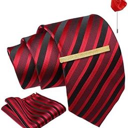 Striped Tie For Men – Formal Ties Set With Pocket Square, Cufflink, Tie Clip & Flower Pin With Gift Box For Mens (AXSP)-image-34