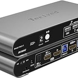 Terived 2 Computers 1 HDMI Monitor Automatic KVM Switch 8K@60Hz, Hotkey Switching, EDID, Support 5.1/7.1 Audio and Microphone, Aluminum Shell with Digital Display, USB 3.0 Hub, HDR10 with Cables-19