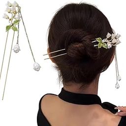 HONEY ACCESSORIES-1PCS Vintage Chinese Style Classic Hanfu Accessories Hair Stick Hair Fork Hair Chopsticks Metal Hairpin (Lily)-image-3