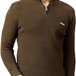 Men High Neck Zipper Full Sleeve Woolen Winter Sweater Brown Size 4XL-24