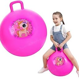 Toyshine 65cm Hopper Ball for Kids Ages 6+ Inflatable Hopping Balls Jumping Therapy Ball Toys Sit and Bounce Ball with Handle - Pink-4