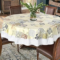 Round Shaped WxL 90x90 Inch 8 Seater Table Cover Waterproof PVC Mosaic Pattern Yellow-image-18
