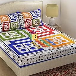 Fabture Cotton Ludo Double Bedsheet with Dice, Including 1 Bedsheet, 2 Pillow Covers, 1 Dice and 16 Tokens (Multicolour, Pack of 1)-image-89