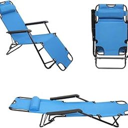 WEI WEI GLOBAL Folding Patio Lounge Chair, Portable Outdoor Reclining Chair, Pool Side Beach Lawn Chaise Chair with Pillow for Travel, Picnic and Camping, Blue-image-21