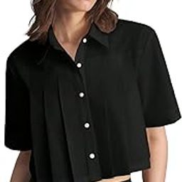 Women's Modern Pleated Cropped Shirt Peplum Style – Black-image-44