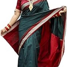 Dark Green Plain Sambalpuri Pata Saree Temple Border Odisha Handloom Pasapalli Saree Simple Orissa Sari for Women Girls Papa Silk Daily Use Wear Sari Teal Color Sadi with Red Blouse-image-61
