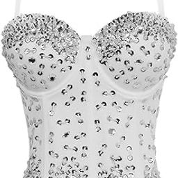 Ladies Rhinestones Push Up Corset Carnival Nightclub Party Wedding Banquet Hall Stage Corset Vest-image-3