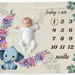 FRIDO Milestone Cotton Baby Blanket & Props for Monthly Photoshoot, New Born Babies Soft Swaddle with 1-12 Month Cards, Ac Room Blanket for Summer/Winter/Multiuse (Beige)-image-1
