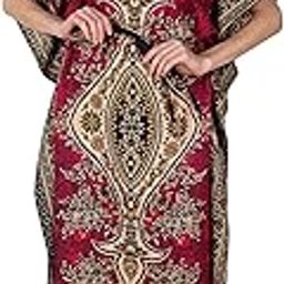 Women's Kaftan Maxi Dress, V-Neck, Paisley Print, Kimono Sleeves with Belt-image-9