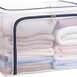 Di10's | 66 Litre Clothes Storage Bag Transparent | Foldable Wardrobe Organizer Bag | Metal Frame Bag | With Carry Handles & Sturdy Zipper | For Clothes, Bedding And Blankets | (Multicolor) Pack 1-image-51