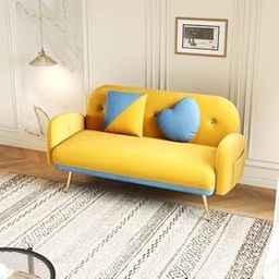 REEBON FURNITURE ART Modern Loveseat Sofa with Throw Pillows,Tufted Love Seat with Back Cushions and Tapered Wood Legs for Living Room, Bedroom, Metal Legs,2 Seater for Living Room (Yellow Sky Blue)-image-60