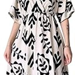 Women's White Blue Rayon Printed Dress | Flared Midi Dress for Summer Casual-image-4