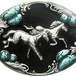 Antique Silver Enamel Western Double Running Horses Oval Belt Buckle also Stock in the US-image-73
