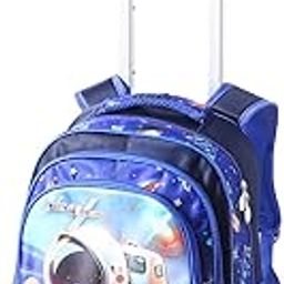 Premium Printed Trolley Backpack with Adjustable Handle for Kids, Multi-Pocket Travel Bag for 6+ Years Boys/Girls, Comfortable & Lightweight Shoulder Backpack, 16.5 Inches (Astronaut)-image-14