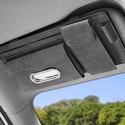 Automaze Suede Sun Visor Organizer Tissue Napkin Box Holder, With Sunglass Pocket, Card Slot, Pen Holder (Gray)-image-44