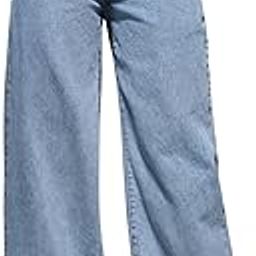Fashion Light Blue High Waist Straight Fit Jeans for Women Stretchable Wide Leg Denim Jeans (WJ-S28-$)-image-54